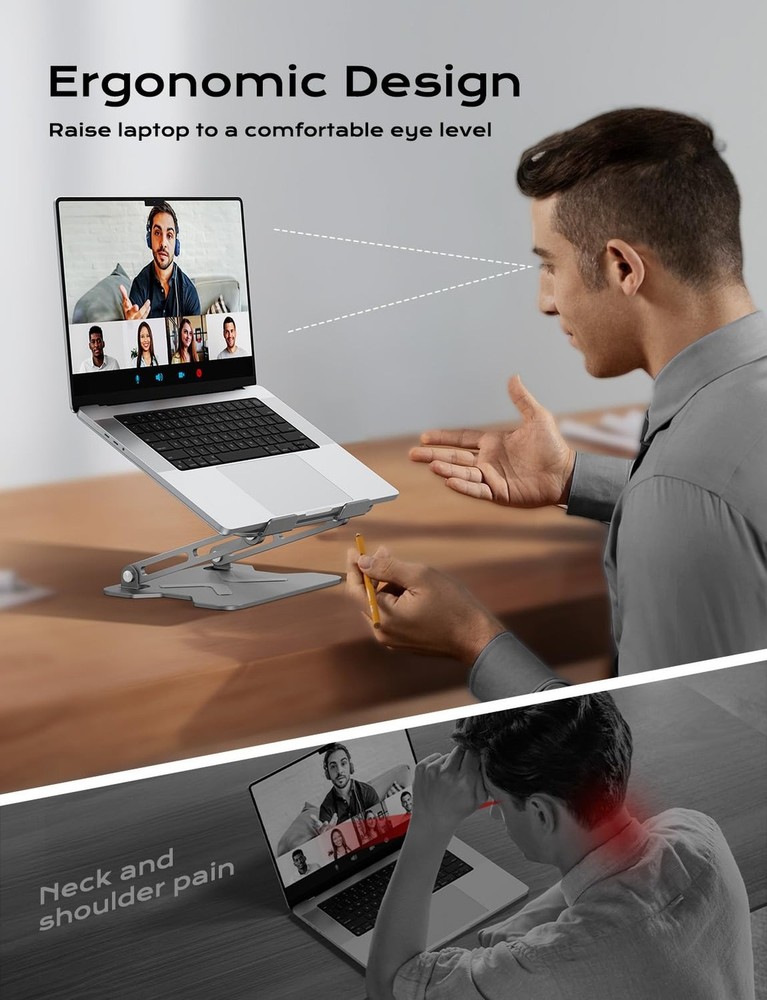 Foldable Laptop Stand for Desk, Adjustable Height Ergonomic Computer Stand, P...