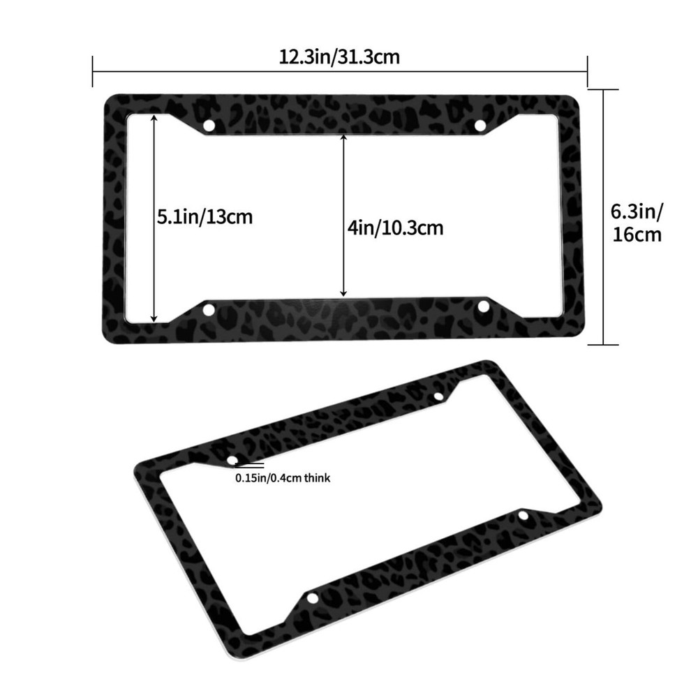 Black Leopard Print License Plate Frames, 2 Pack one size,