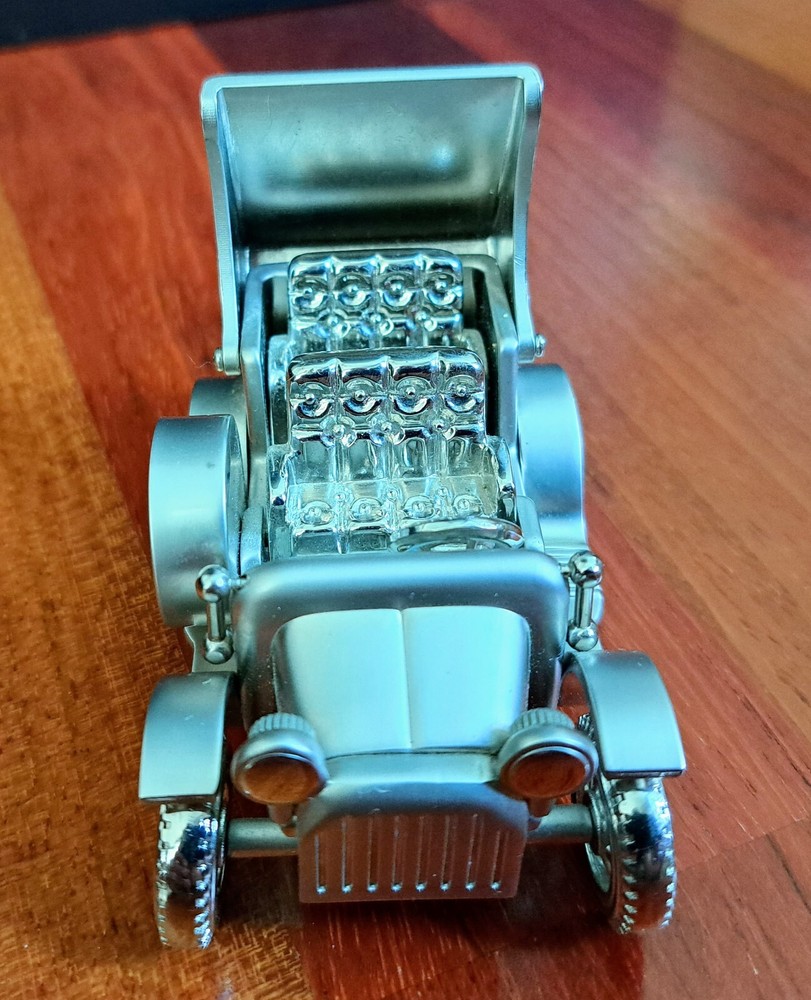 Vintage Platinum Miniature C331 Silver Classic Car Clock, Missing Clock