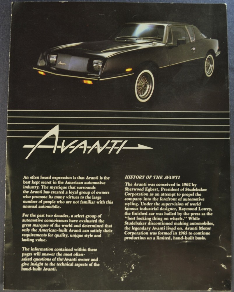 1984 Studebaker Avanti Coupe Sales Brochure Folder Original 84