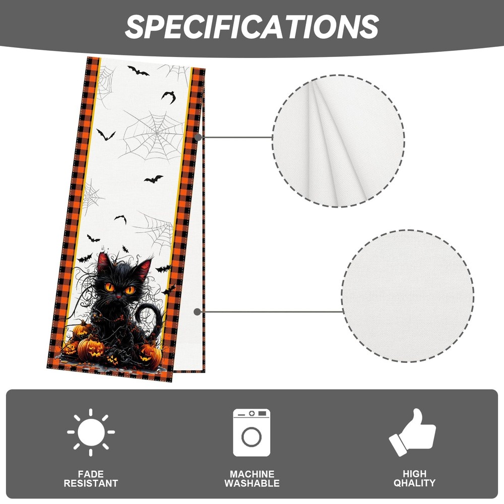 Halloween Decorations Black Cat Pumpkin Bat Spiderweb Table Runner Gift 13"x72"