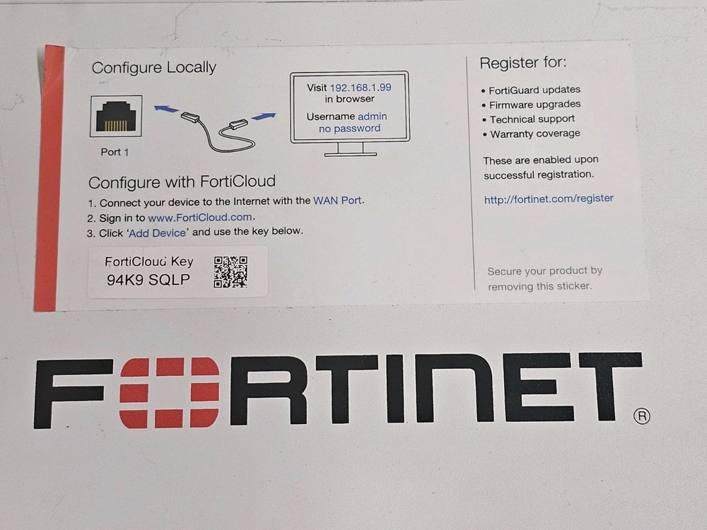 Fortinet Fortigate-60E Network Security Firewall Initialized FG-60E w/Adapter