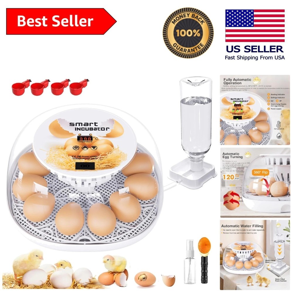 Advanced 12 Egg Incubator with Automatic Egg Turning and Water Injector System