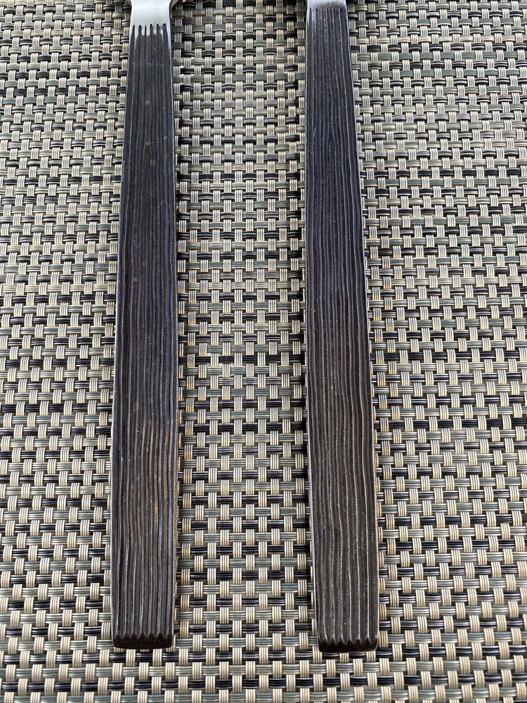 Sasaki Japan Extra Large Stainless Teak Pattern Serving Utensil Set Fork & Spoon