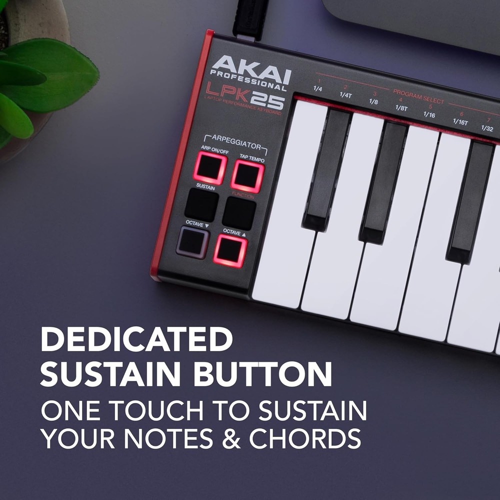 Responsive 25-Key MIDI Keyboard with Arpeggiator & Music Software Support