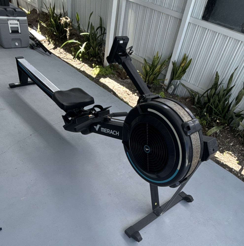 MERACH Air Resistance Rowing Machine Black Adjustable Seat LCD Display
