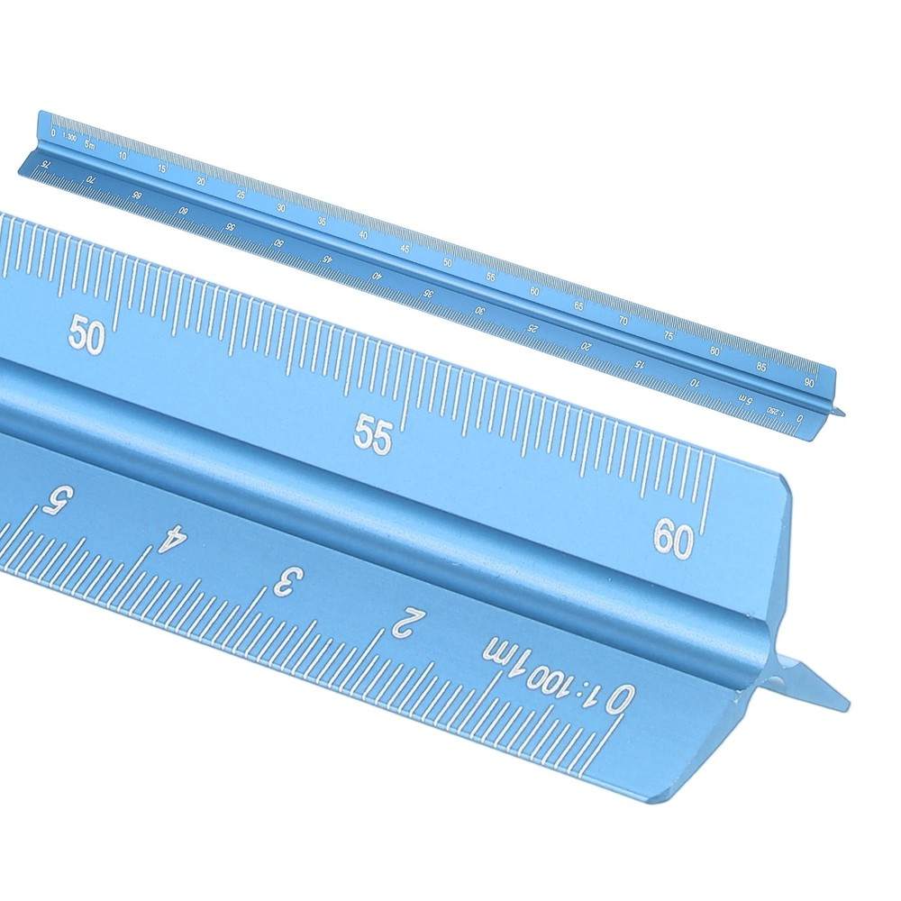 12 Inch Metric Architectural Triangular Scale Ruler Large Scale, Blue