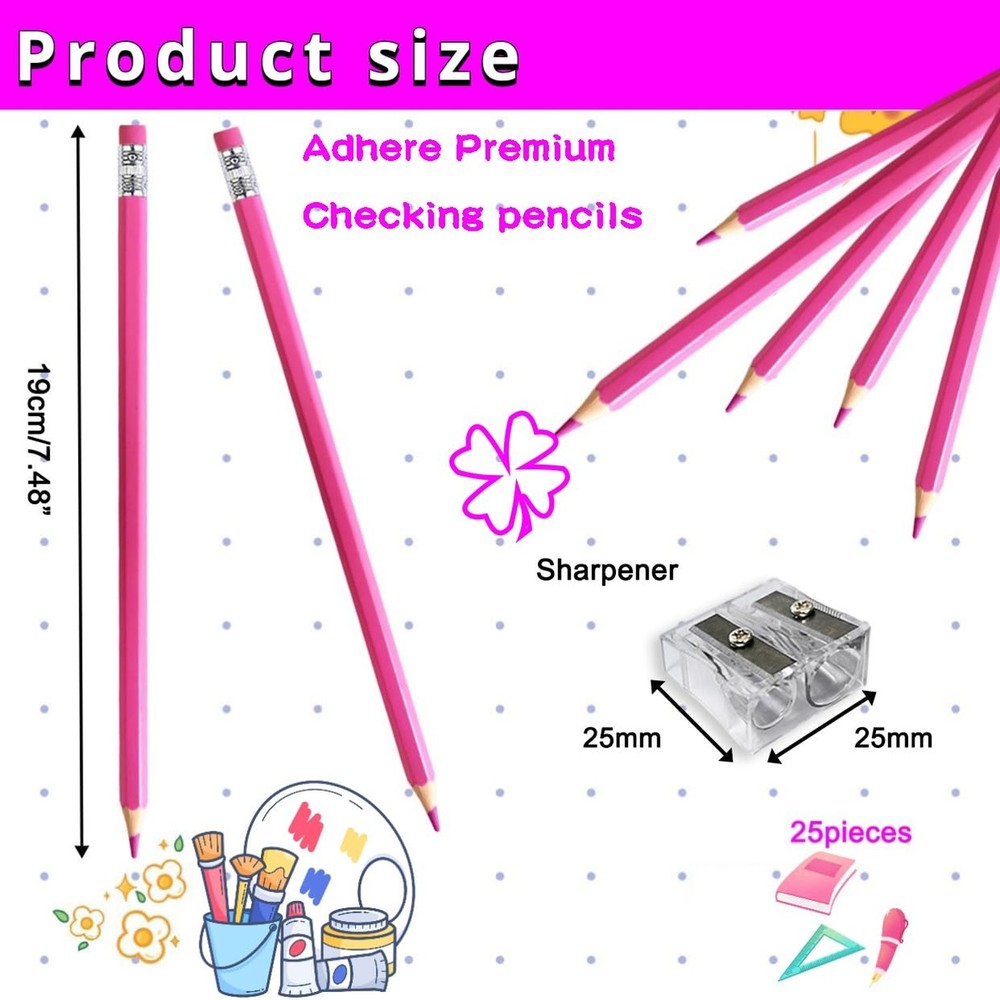 Adhere 25pcs Checking Pencils Erasable colored Pencils Pre-Sharpened #2 HB,fo...