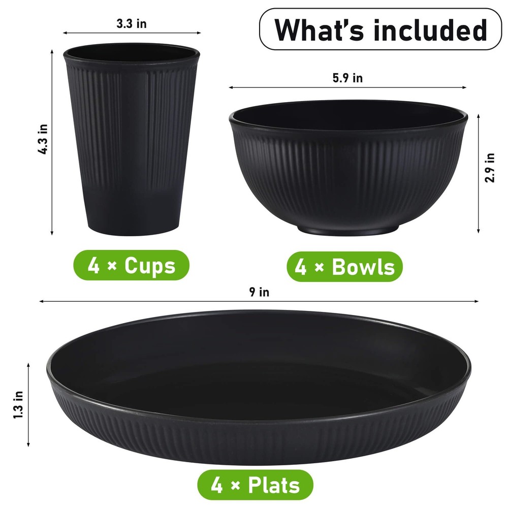 Wheat Straw Dinnerware Sets, Kitchen Unbreakable Wheat Straw Plates and Bowls...