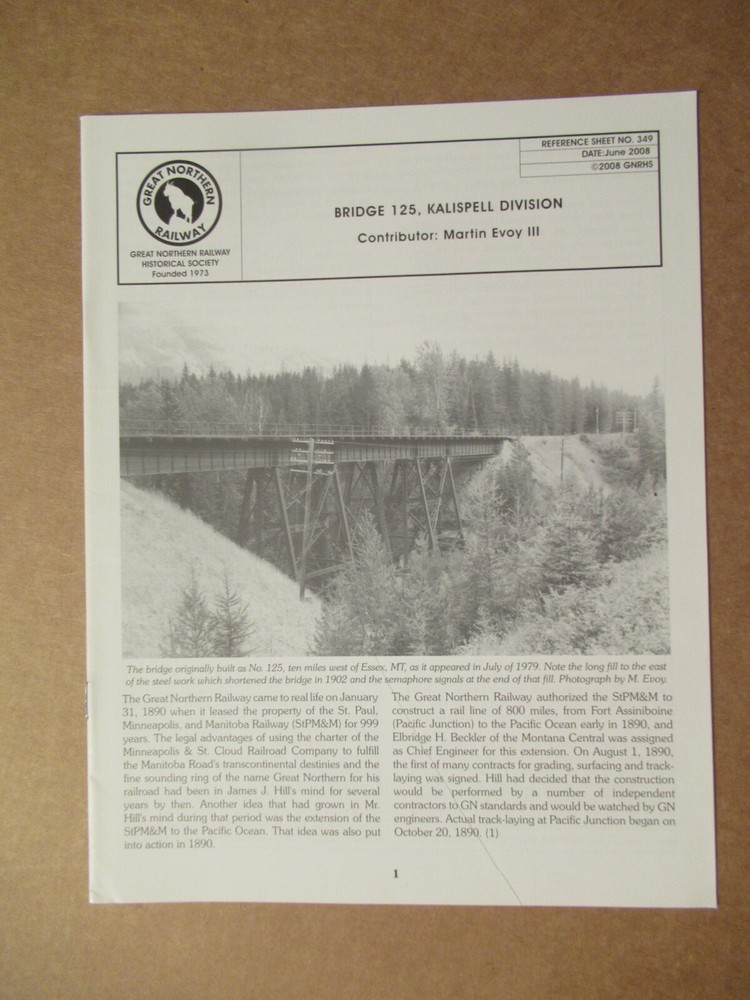 Great Northern Reference Sheet 349 Bridge 125 Kalispell Division