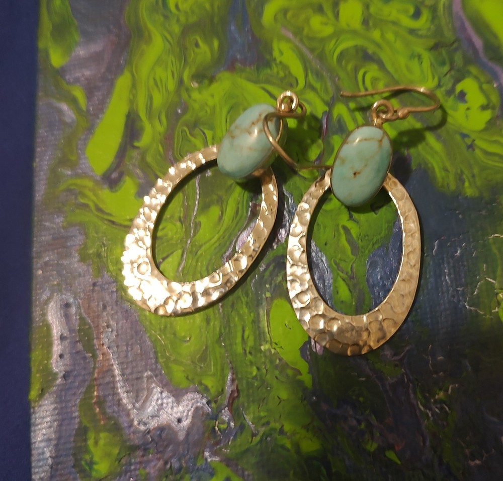 Sterling Silver Turquoise Hammered Earrings Signed Mexico