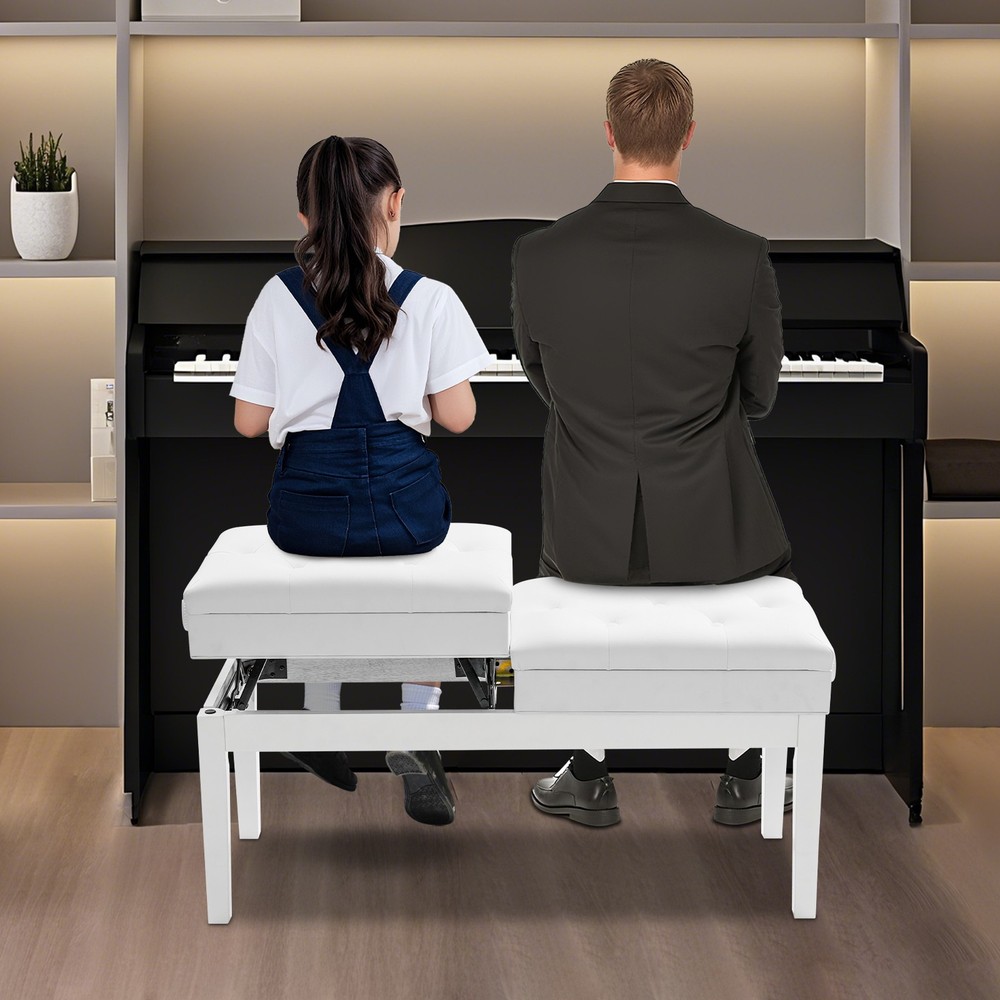 Double Seat Adjustable Piano Bench with Storage, Comfort & Durability