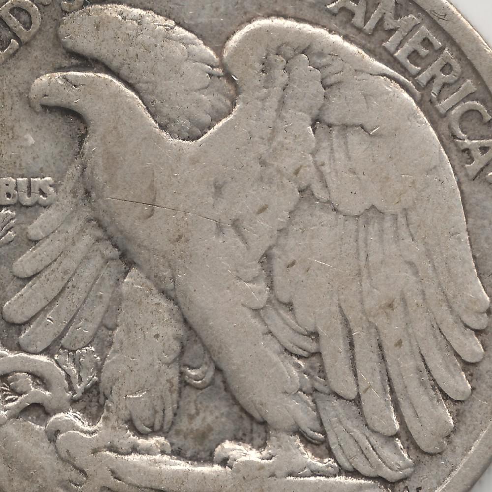 1917 S Reverse Walking Liberty Half Dollar, F, scratched