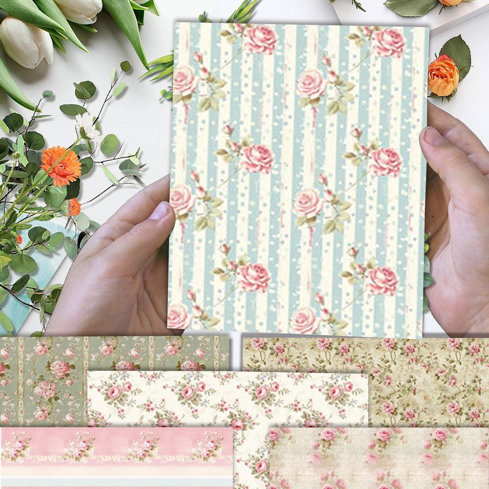 24 Sheets/24 Designs Scrapbook Paper Double Sided Boho Floral decorative craf...