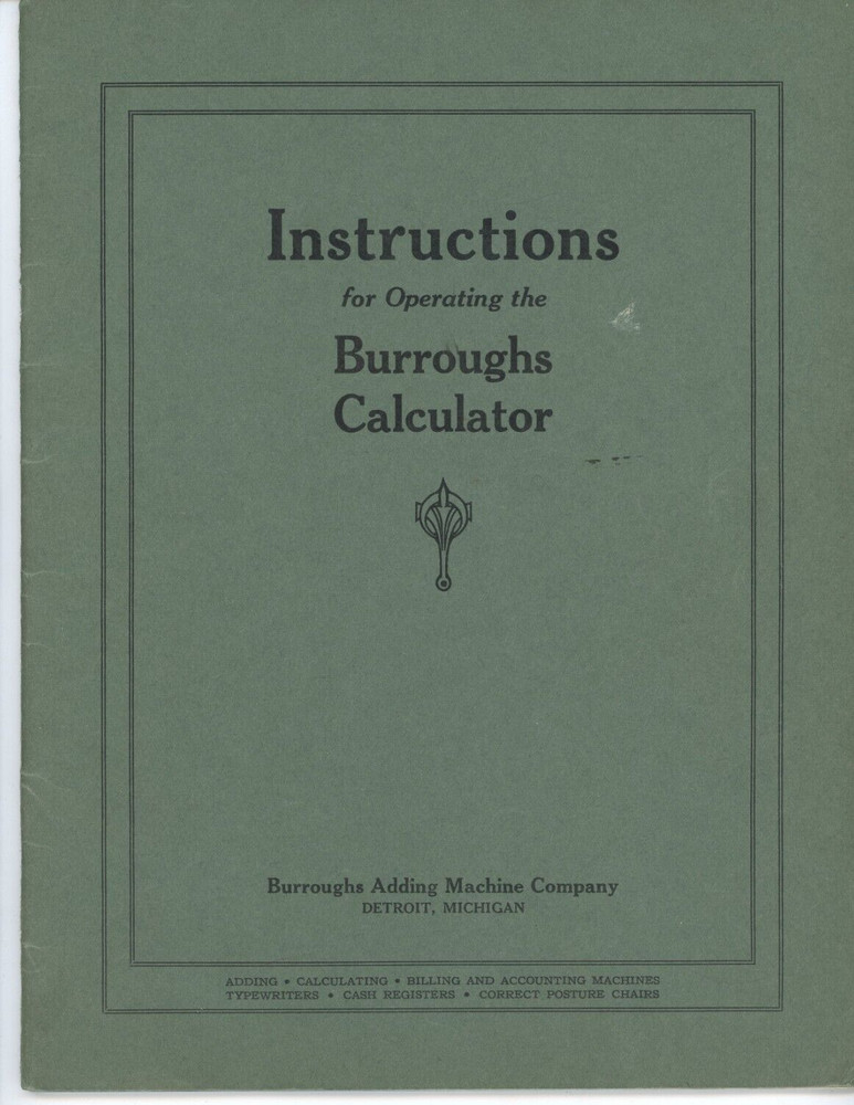 1941 Burroughs Calculator Instructions WW2 Adding Machine