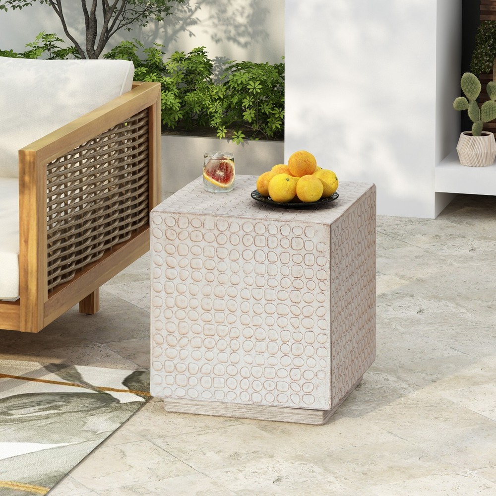 Modern Fluted Cube Side Table 15" MGO Coffee Table,  Antique Brown