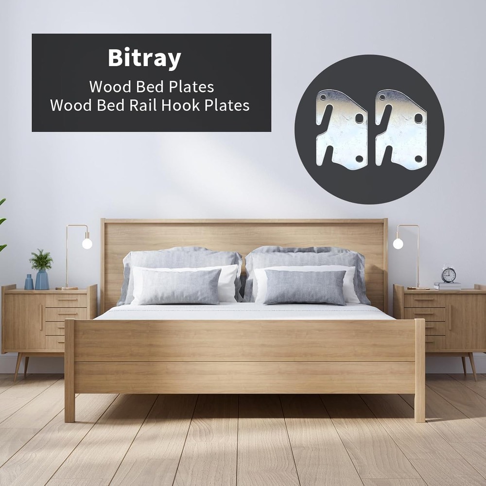 Bitray Wood Bed Plates Rail Hook for Frame silver A