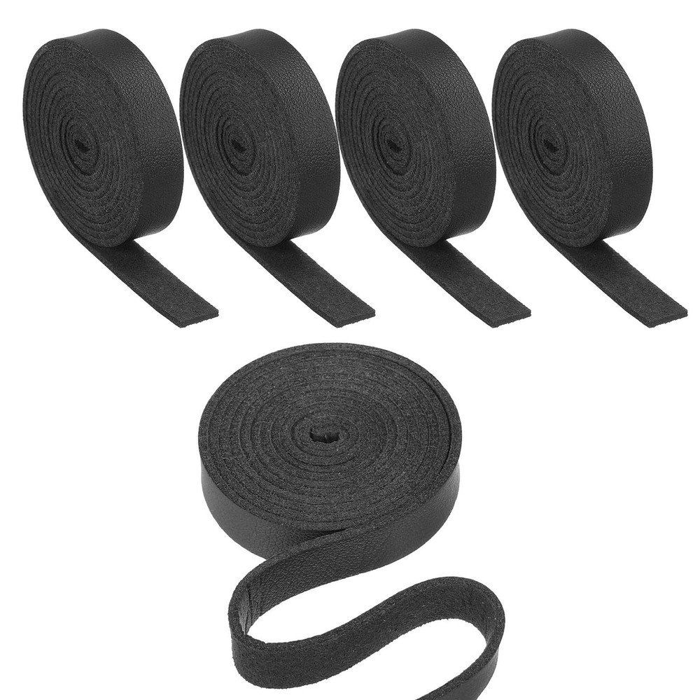 5 Pcs 3/8" Flat Leather Strap, 40" Length PU Leather Strip Black