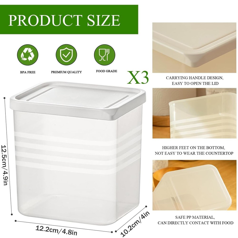 3 Pack Refrigerator Organizer Box with Lid, Plastic Refrigerator Side Door St...