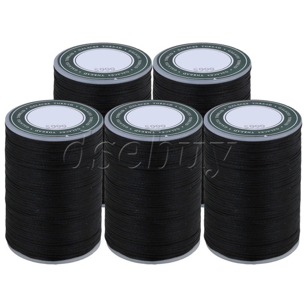 5 Pieces 78M 0.8MM Black Flat Waxed Polyester Thread Polyester Cord