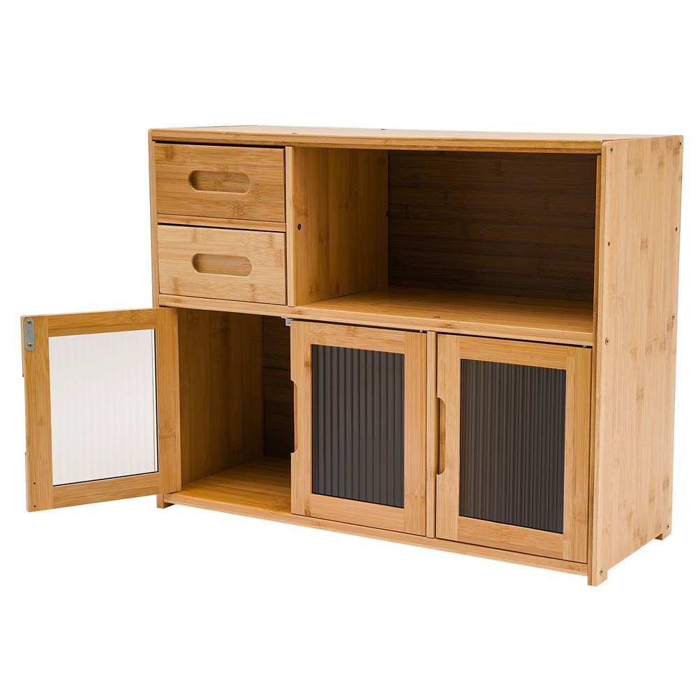 Kitchen Pantry Sideboard Bamboo Storage Cabinet Buffet Pantry with Doors &Drawer