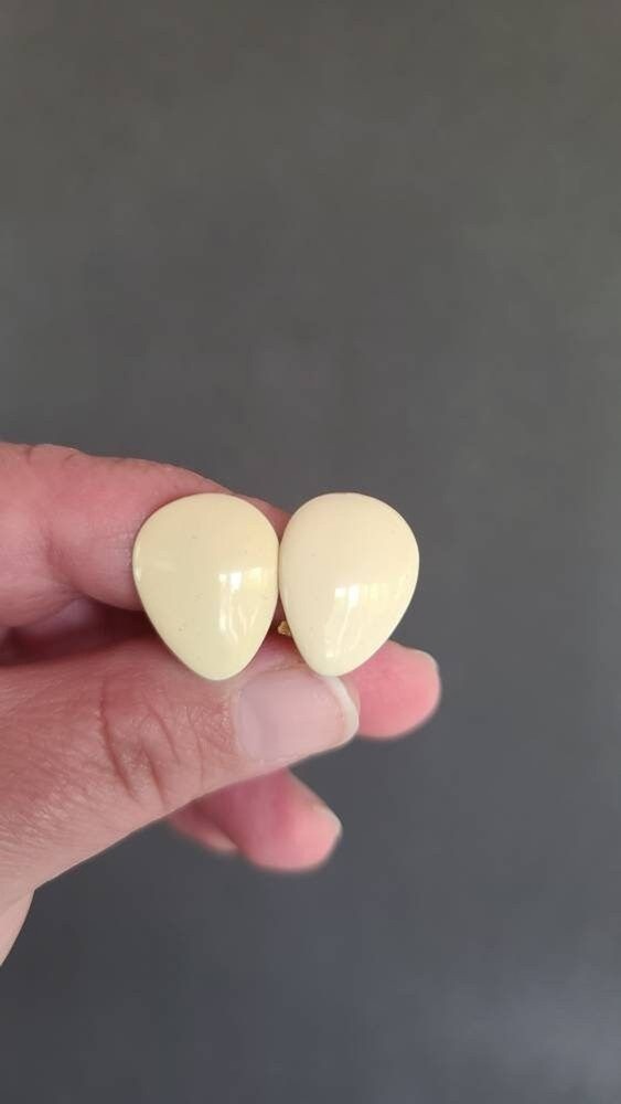 Beige Enamel Clip-on Earrings