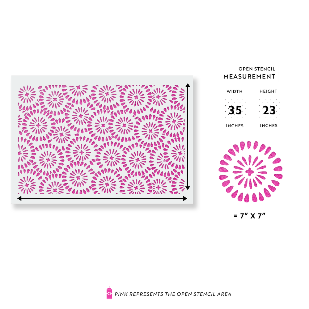 Chamomile Burst Pattern Wall Stencil - DIY Wallpaper Alternative