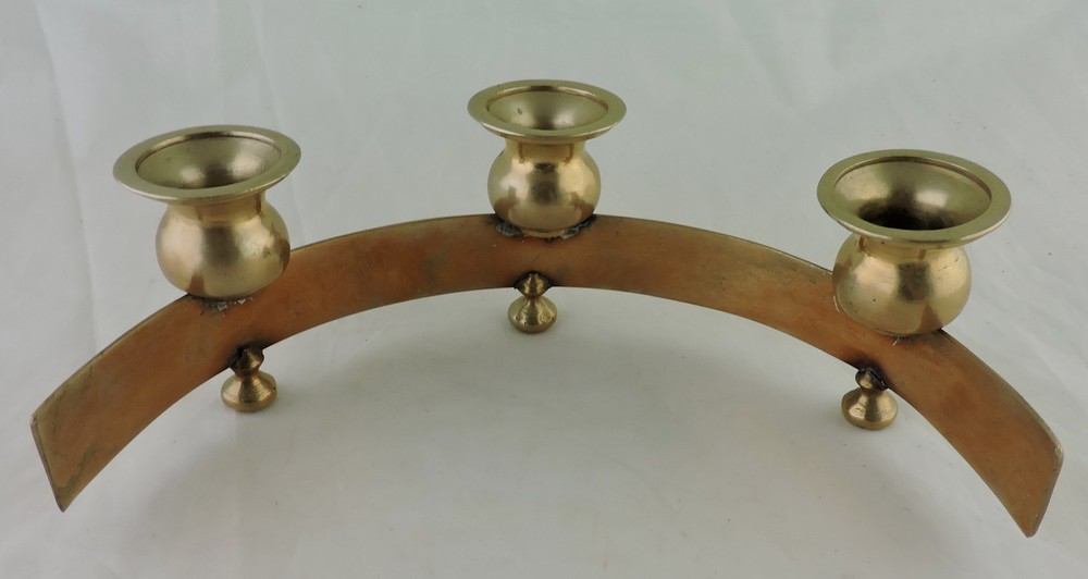 MID CENTURY MODERN DANISH STYLE BLASS THREE ARM CANDLESTICK HOLDER