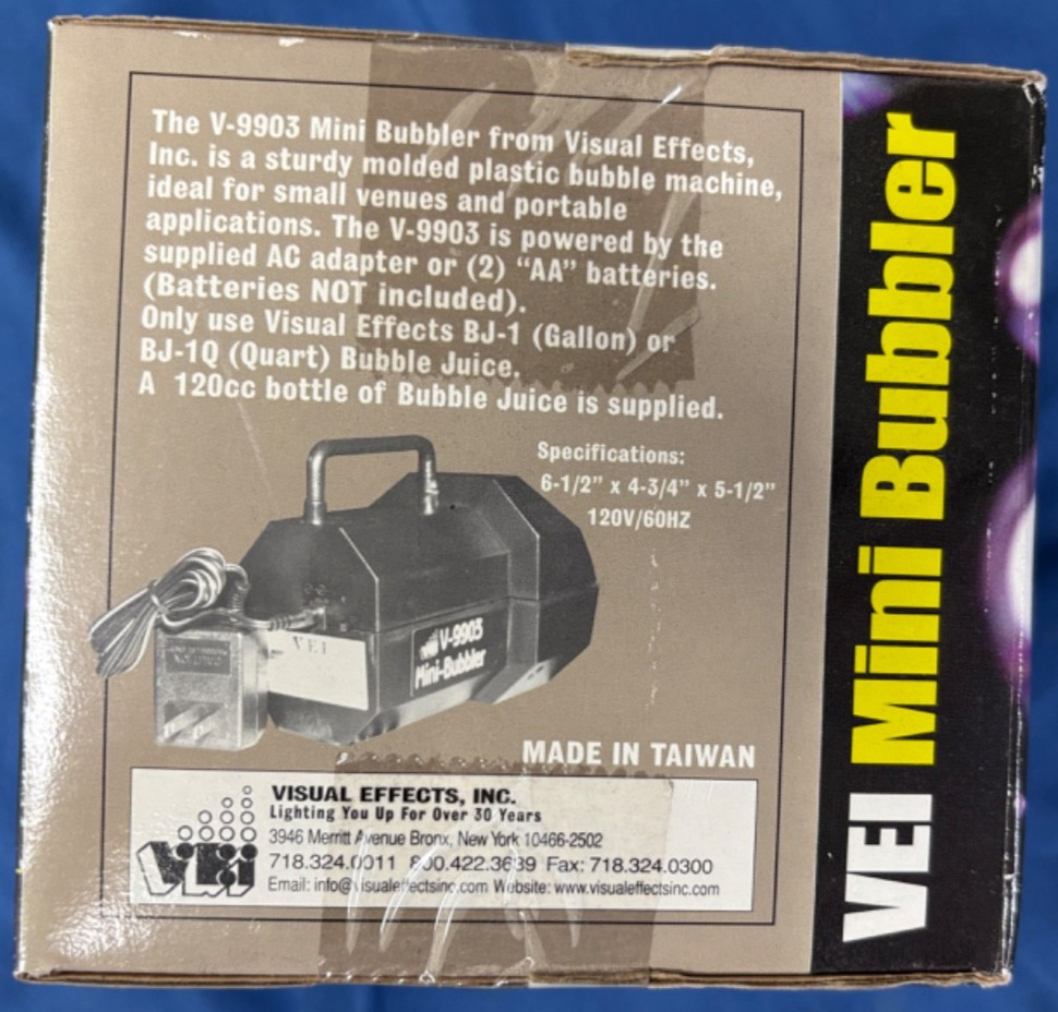 VEI Visual Effects Portable Bubble Machine NIB