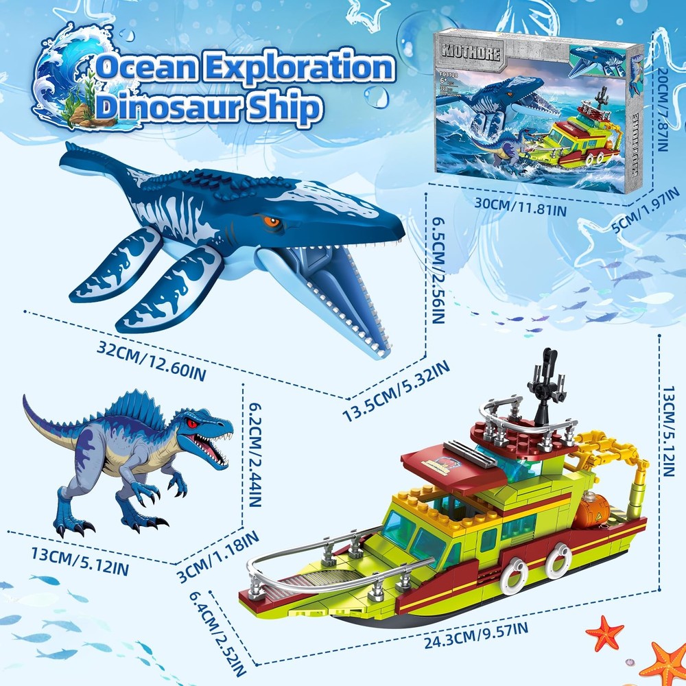 kiothdre 3 in 1 Ocean Explorer Dinosaur Building Set Compatible Medium, Blue