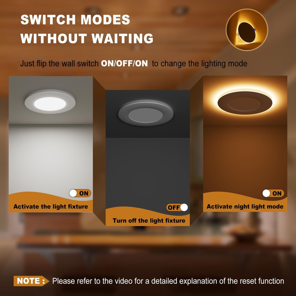 12 Pack 4 Inch 5CCT LED Recessed Ceiling Light Panel Dimmable with Night Light