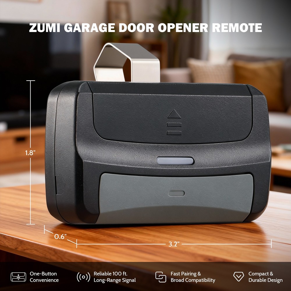 Zumi 1 Button Garage Door Opener Remote Control 100' Wireless Remote Replacement