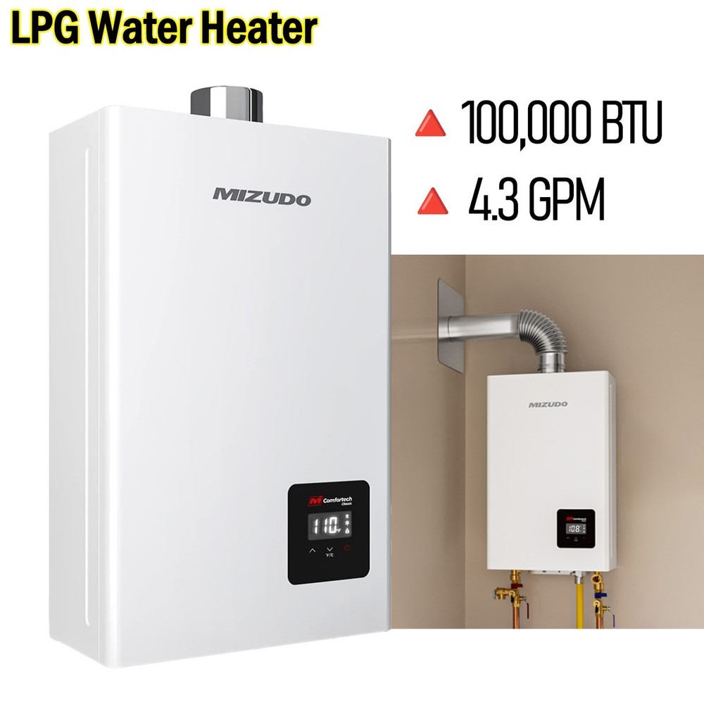 100,000 BTU Tankless Water Heater Propane Gas 4.3 GPM Instant Hot Water USED