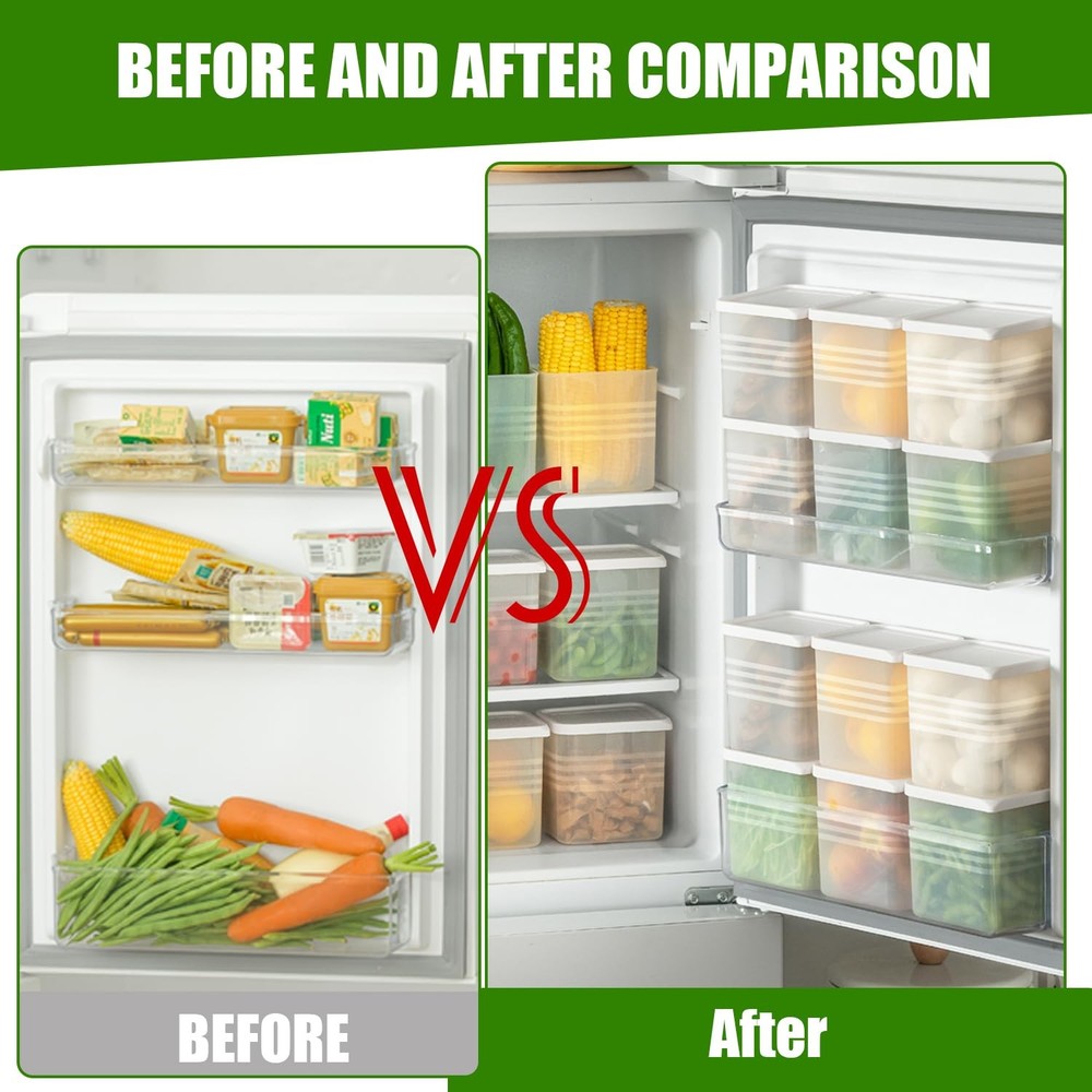 3 Pack Refrigerator Organizer Box with Lid, Plastic Refrigerator Side Door St...