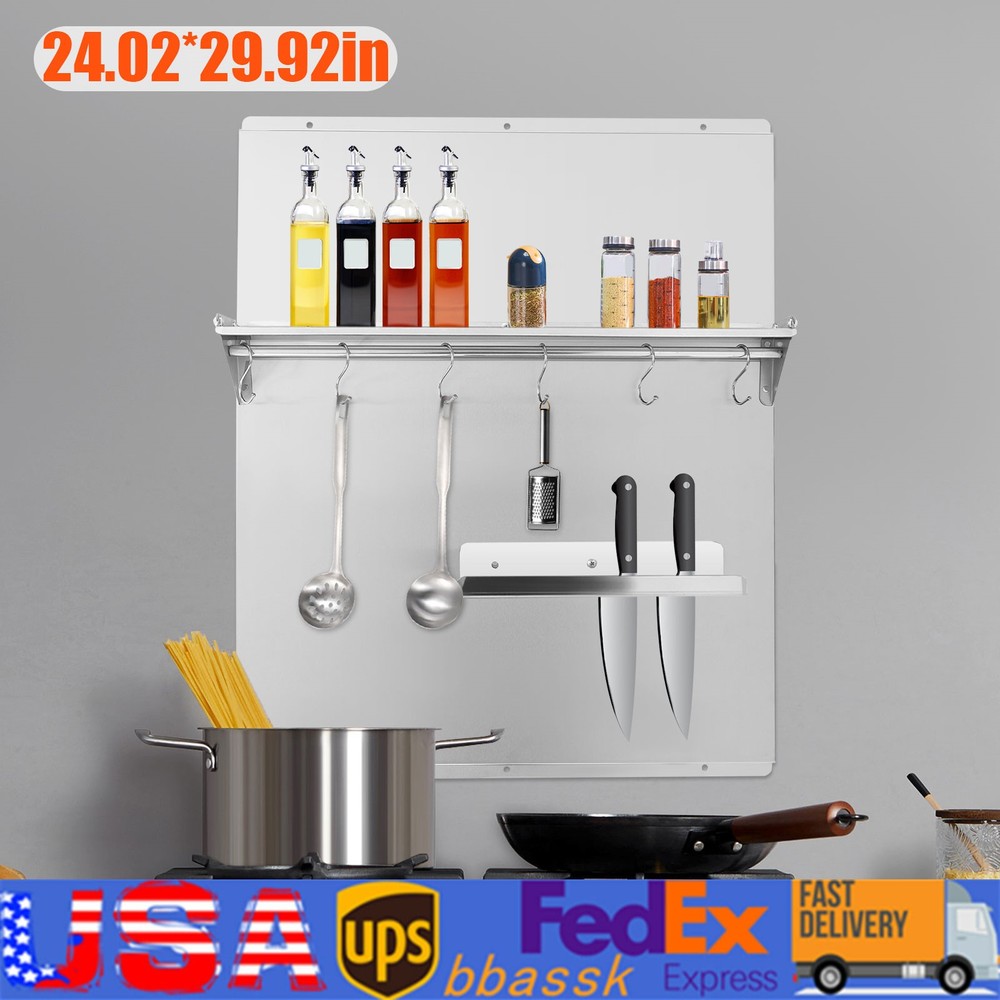 Range Backsplash Commercial Kitchen Stove Backsplash W/ Storage Shelf Wall Mount