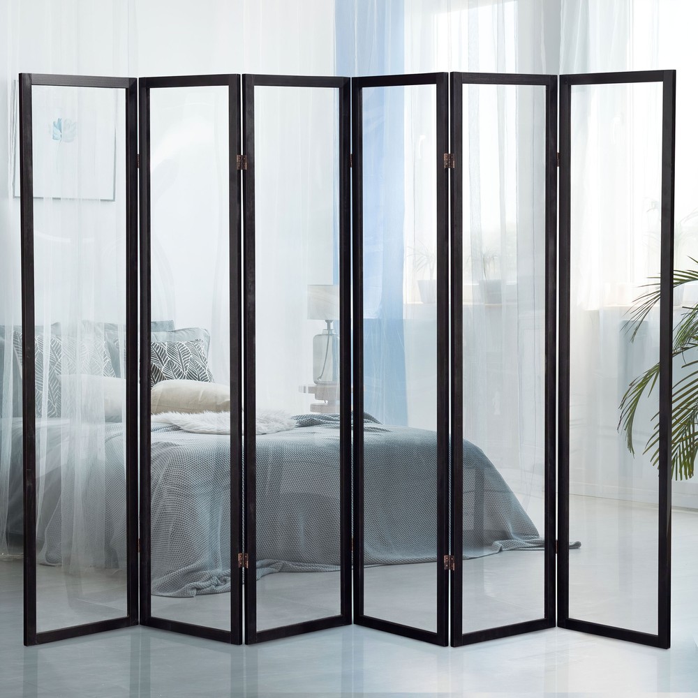 6 ft. Tall Clear Plastic Partition Black 6 Panel