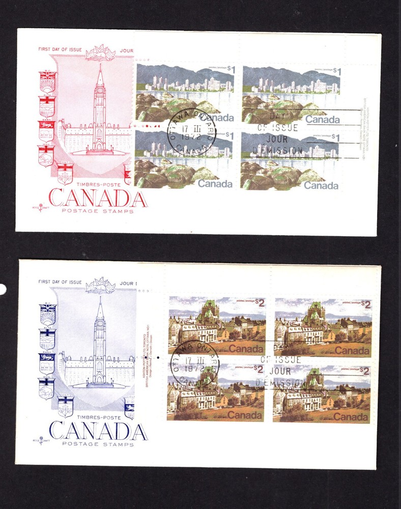 Canada  2 high  value  blocks   first   day  covers