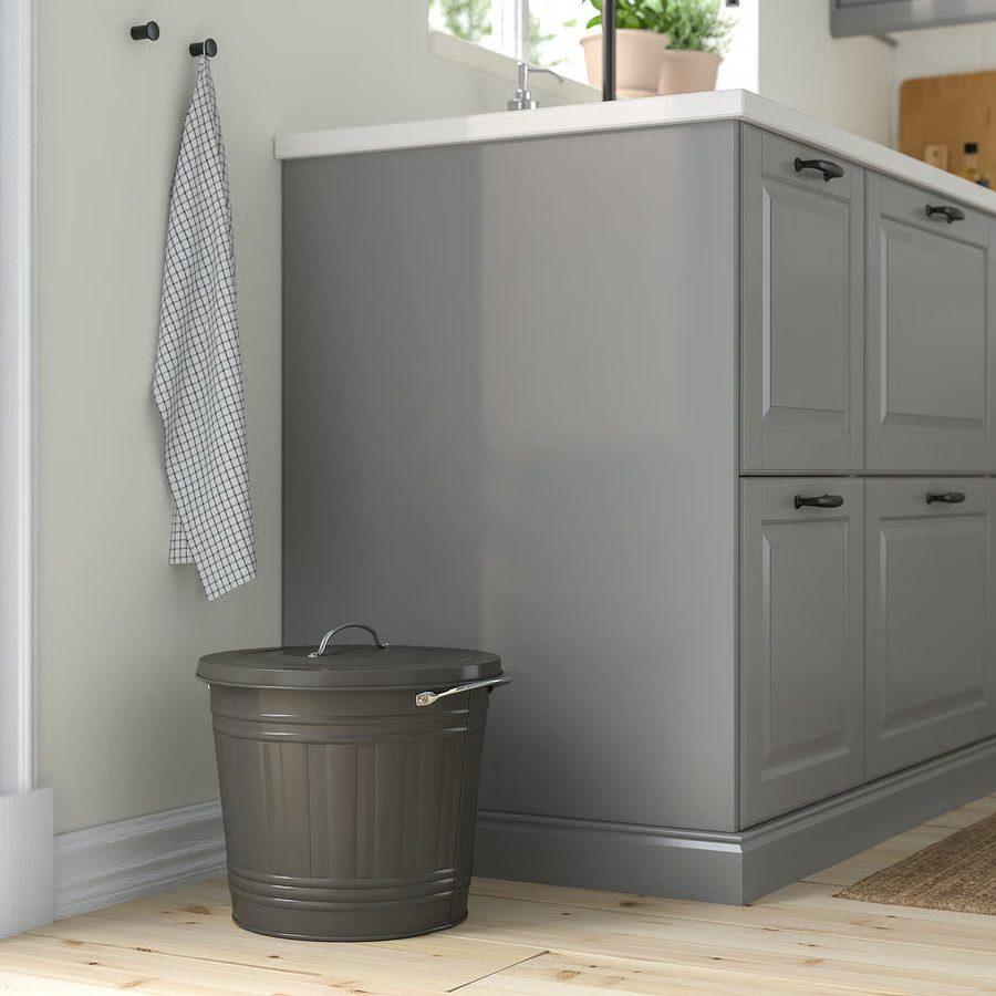 IKEA KNODD Bin with lid, gray, 4 gallon