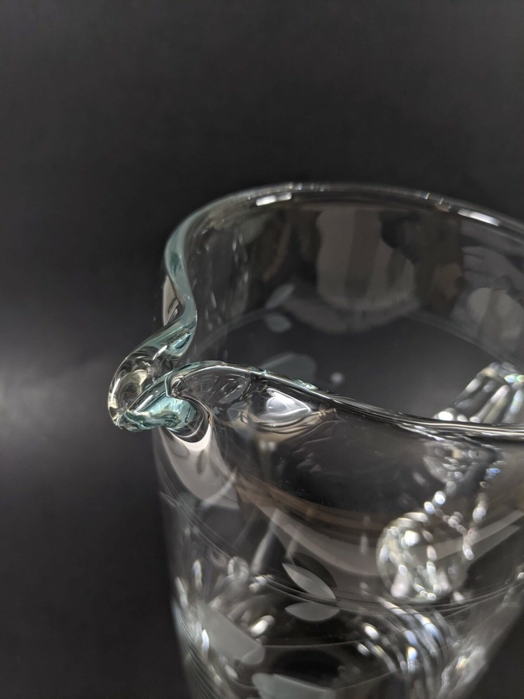 Crystal Pitcher with Cut Flower Designs Hand Blown Kitchenware Decor Serving