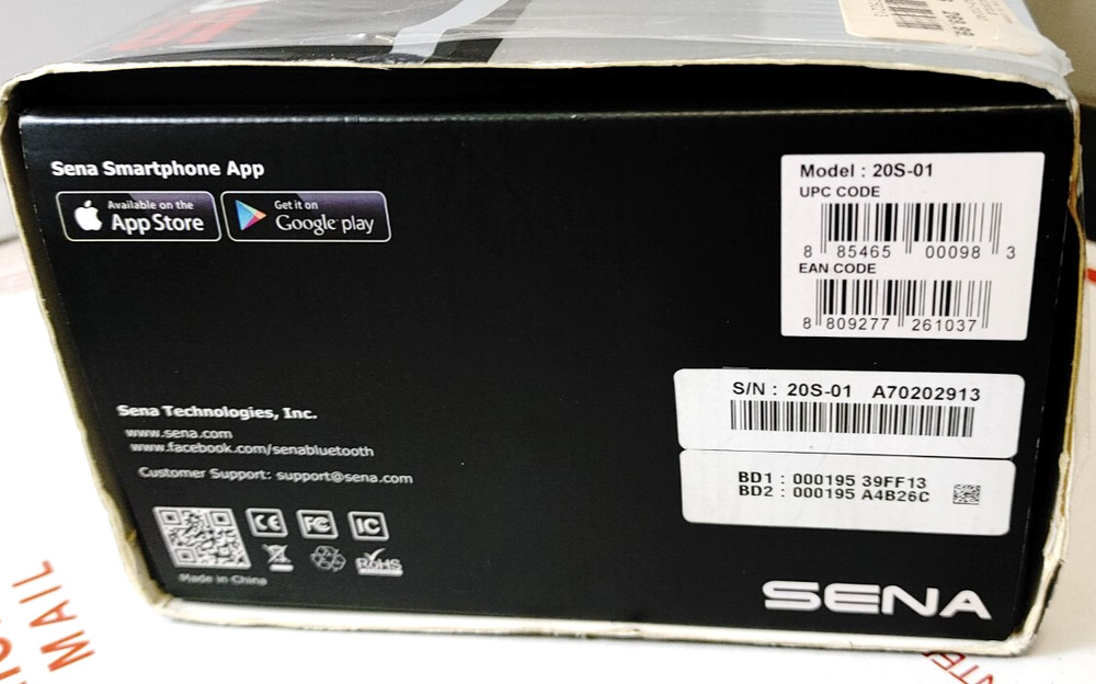 Single SENA 20S BlueTooth 4.1 Motorcycle Helmet Communication Intercom Headset