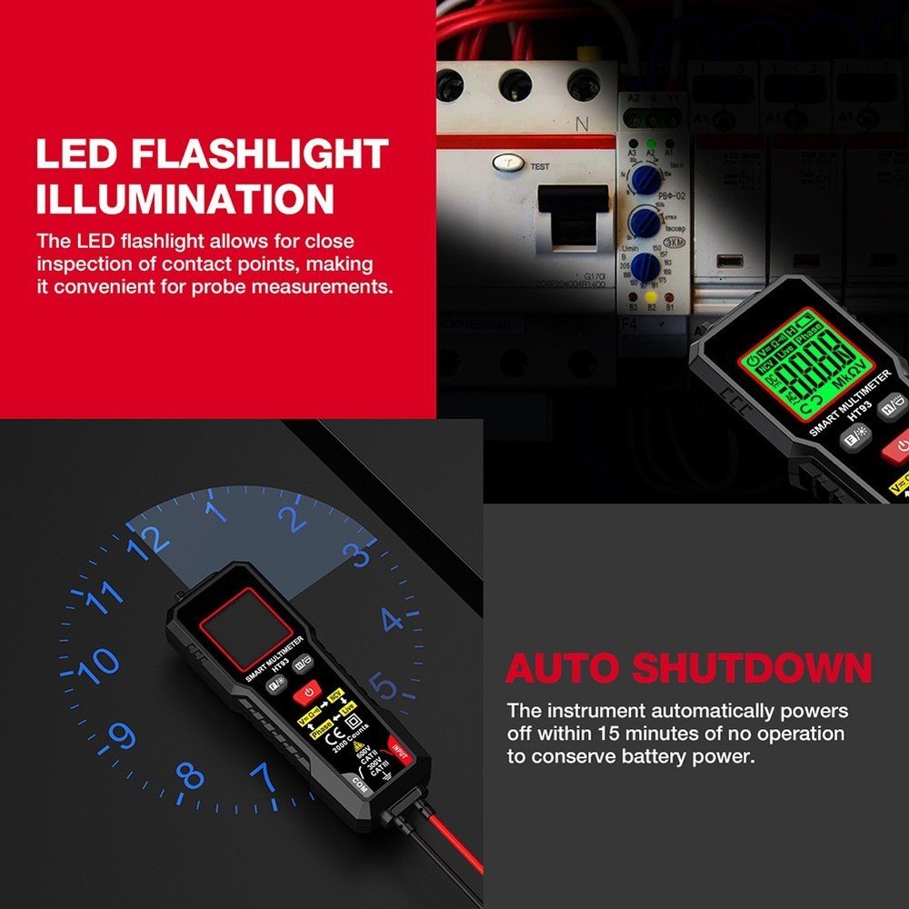 Handheld HT93 Multimeter with LED Flashlight and Auto Shutdown Feature