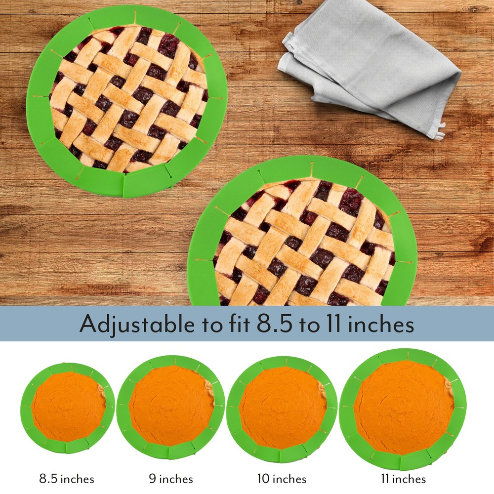 Silicone Pie Crust Shields 2pk, Adjustable Pie Baking Protectors, Green