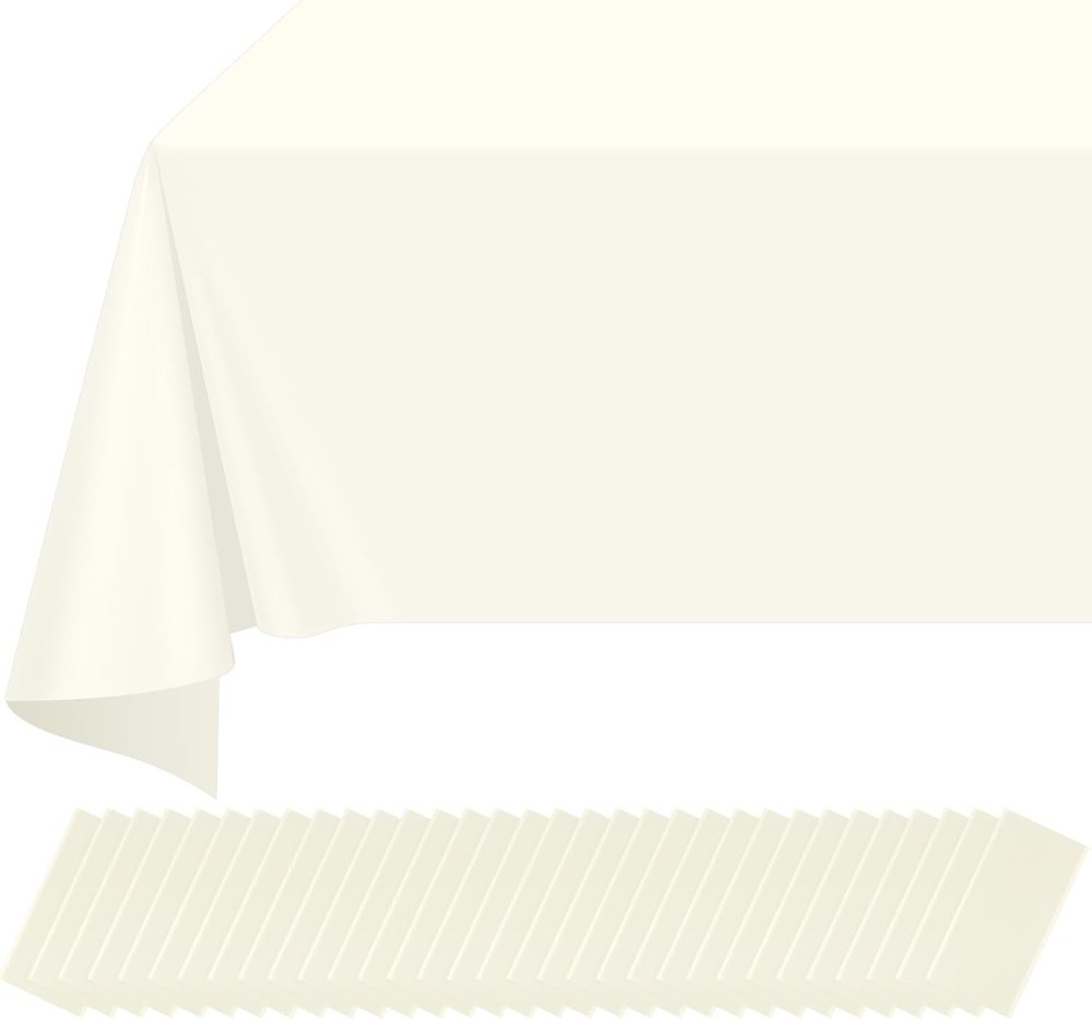 32 Pack Black Plastic Tablecloth Rectangle Tables Premium Decorative Black