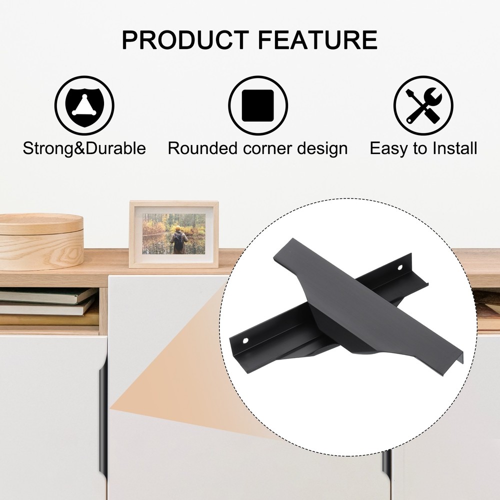 6 Pack Finger Edge Pull Cabinet Pulls Finger Pulls 128mm Hole Diameter Black