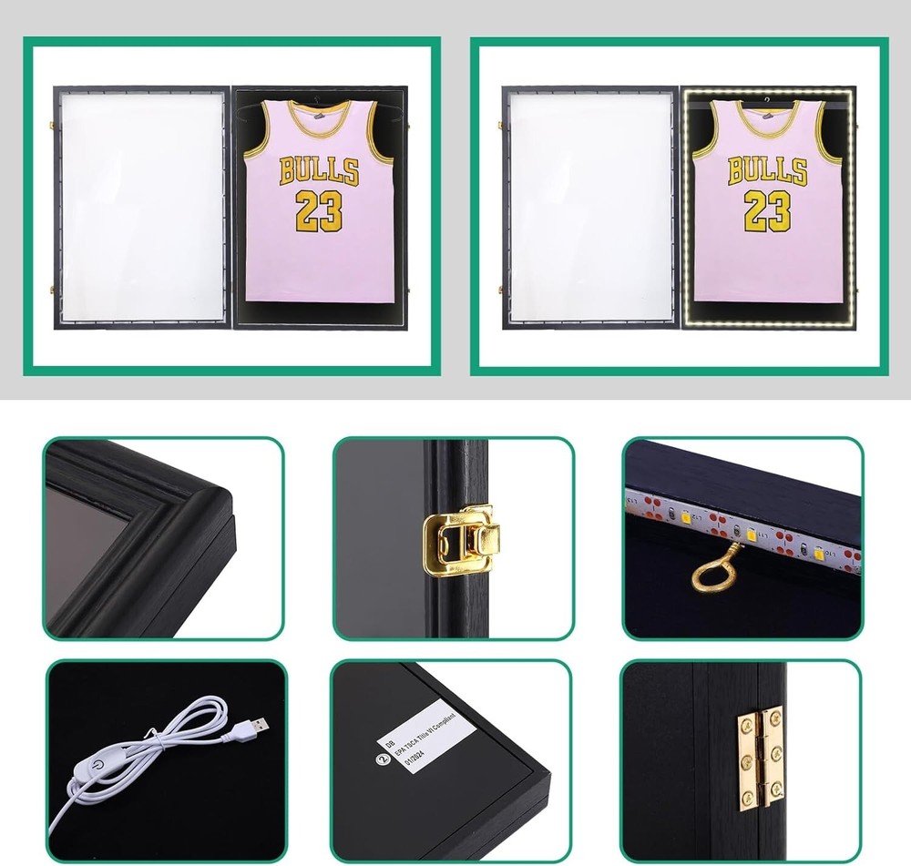 Jersey Frame LED Display Case Shadow Box with LED Light 2-PACK