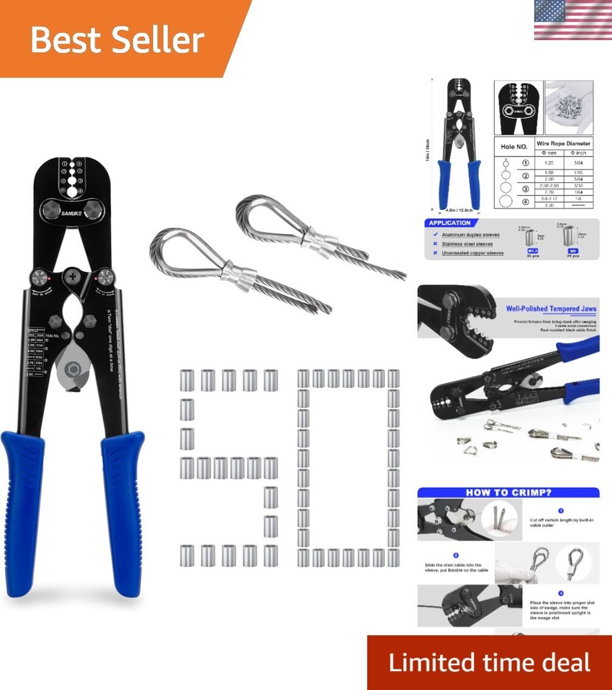 Compact Wire Rope Crimping Tool Set with Crimping Loop Sleeves for DIY Projects