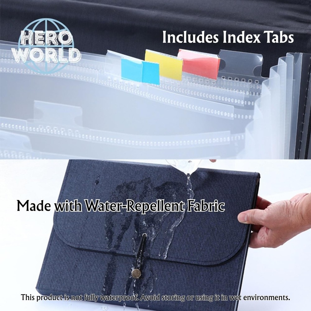 Fabric Expanding File Folder Document Organizer A4, 13‑Pocket Indexed File Ca...