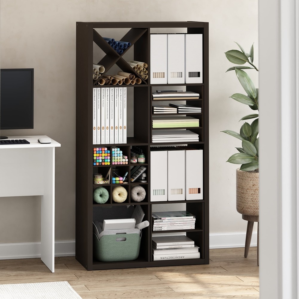 Furinno 9-Compartment Bottle Storage Cube Organizer Insert in Dark Oak