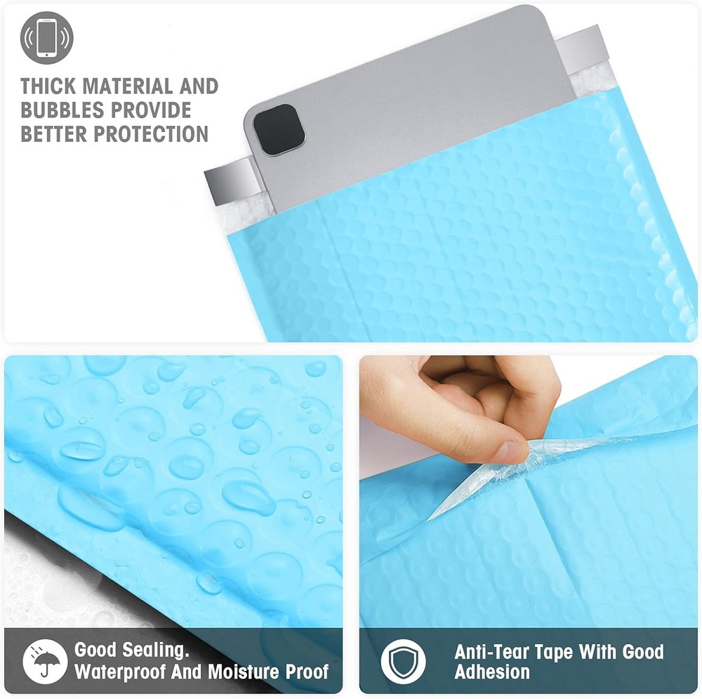 Rustic Light Blue Bubble Mailers 8.5 x 12 Inch, Waterproof & Tamper-Resistant