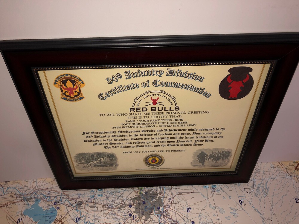 34TH INFANTRY DIVISION / COMMEMORATIVE - CERTIFICATE OF COMMENDATION